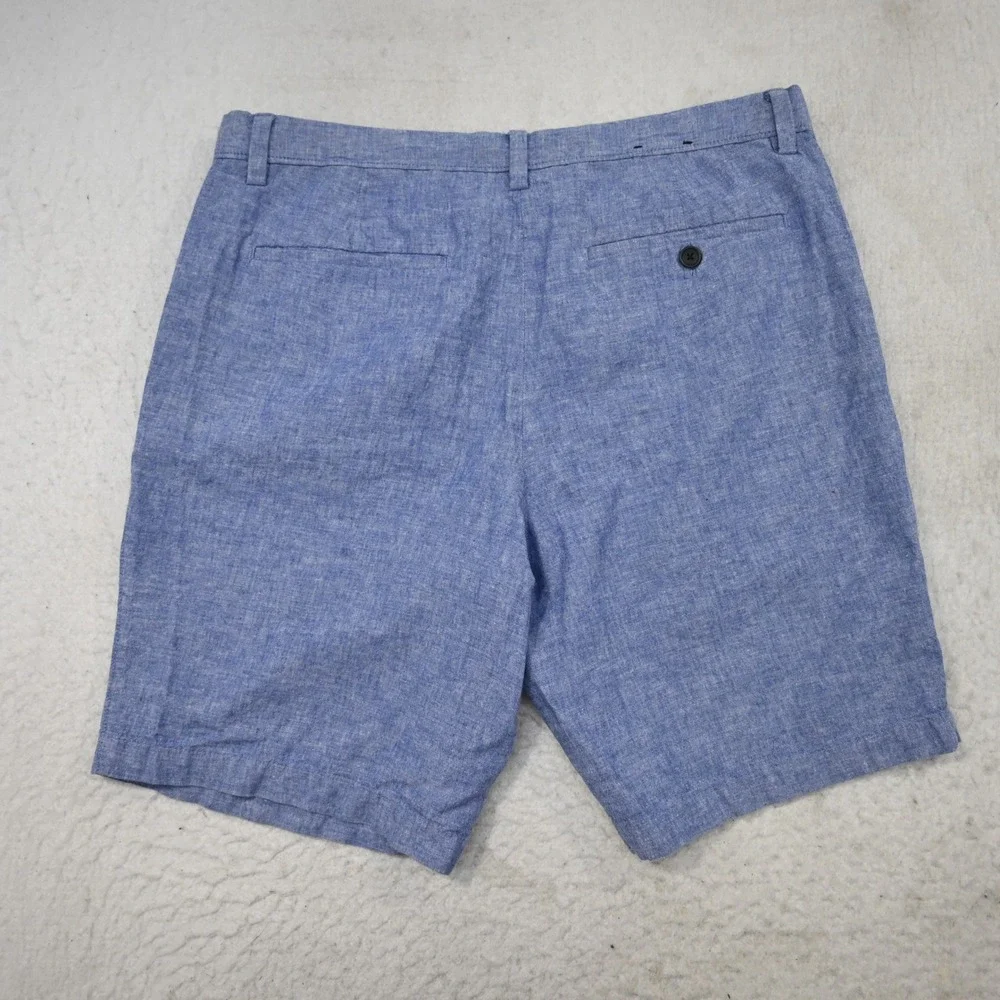 Banana Republic Aiden‎ Short Men 33 Blue Linen Blend Flat Front Casual Preppy